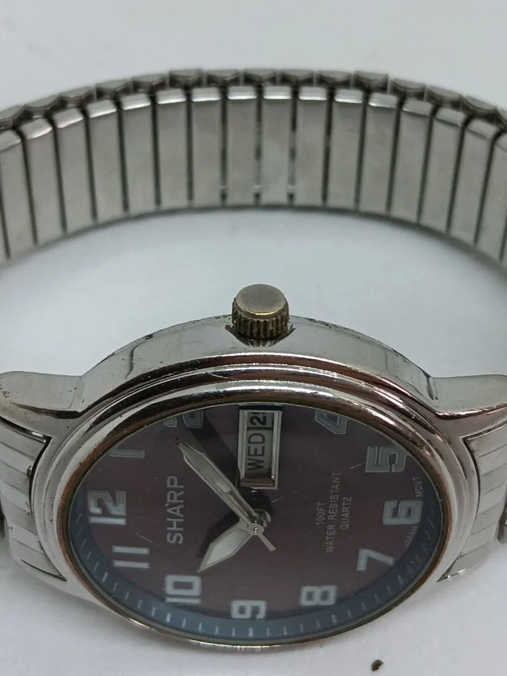 VINTAGE 1990s Sharp SHP5215 Mens 38mm Silver Tone Japanese Quartz Day/Date Watch